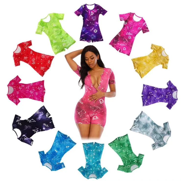 

Colory 12 Colors Short Sleeve Pastel Zodiac Summer Women Sleepwear Loungewear Pyjamas, Picture shows