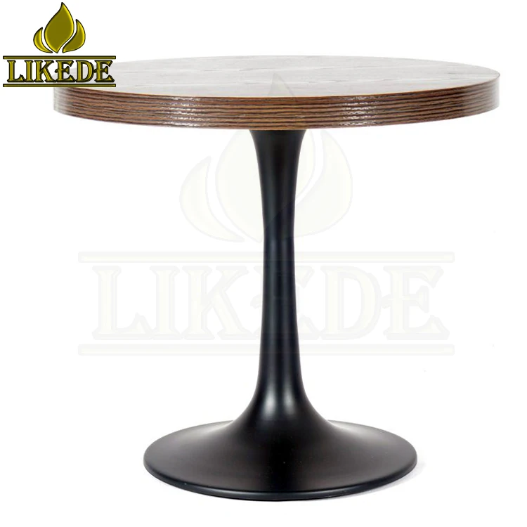 Heavy Duty Tea Table With Tulip and Trumpet Base in Black Aluminum Carbon Steel Stainless Metal Tulip Trumpet Base in Black