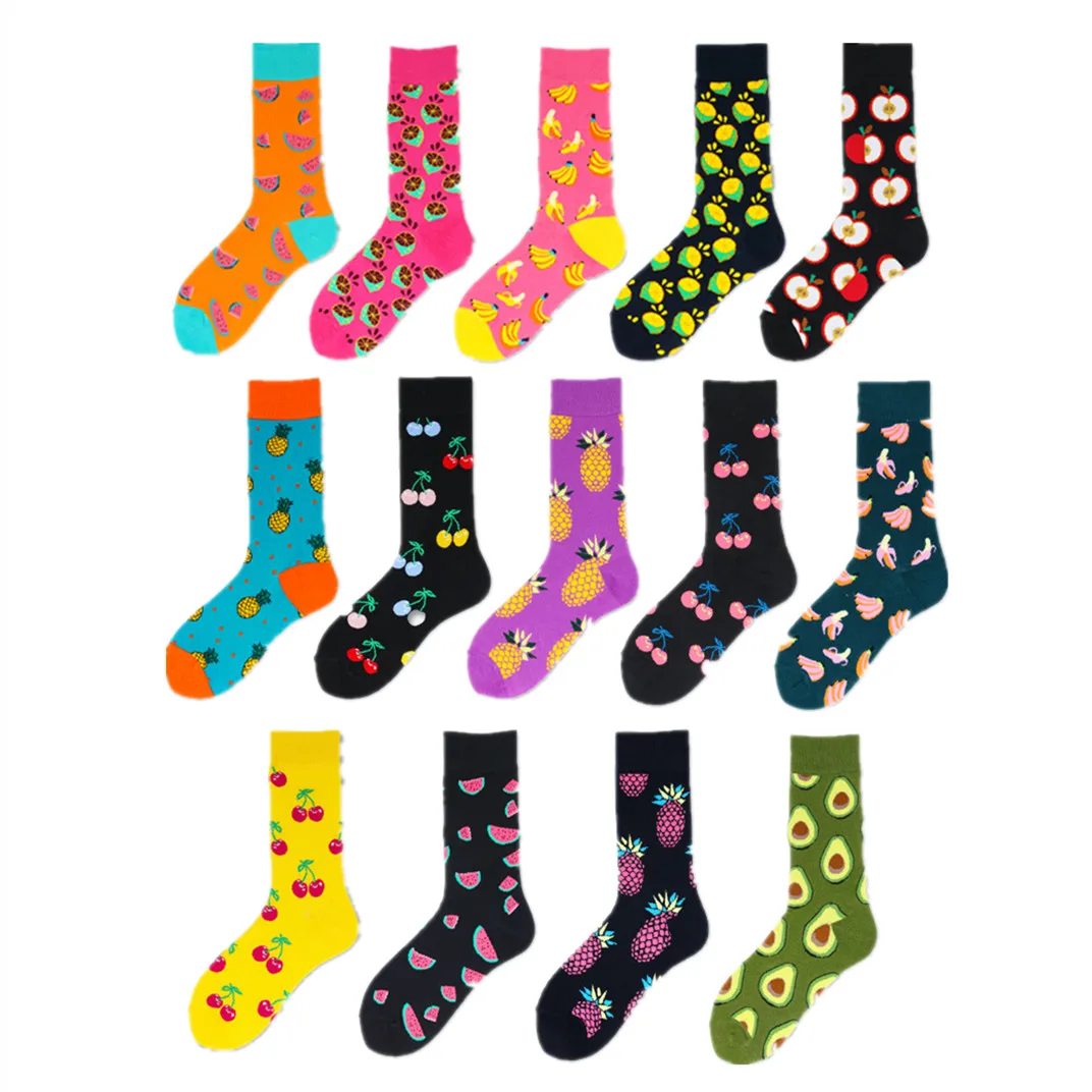 

Hot Selling Fashionable Women Colorful Food Fruit Socks Unisex Men Watermelon Avocado Print Crew Happy Socks, Picture shown