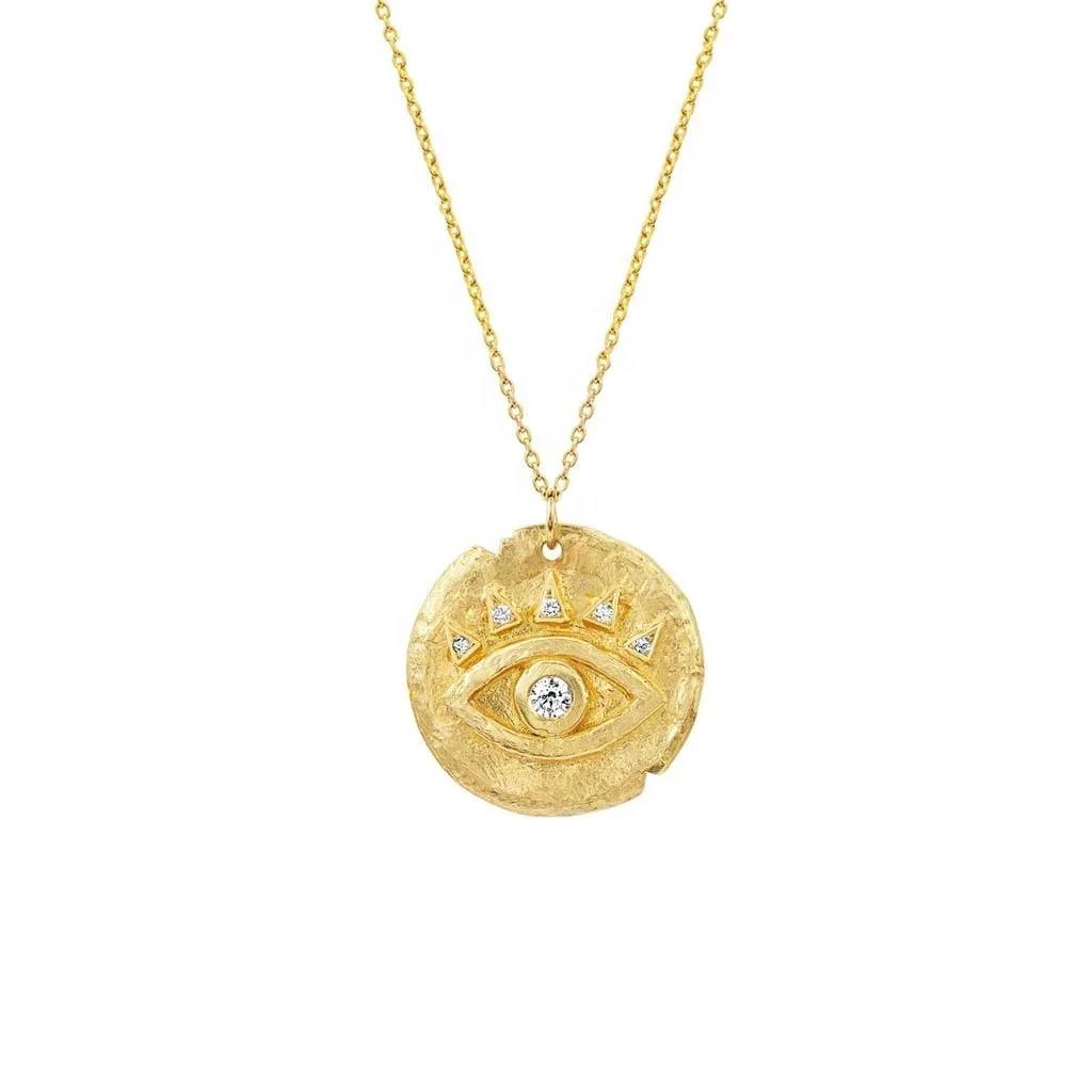 

Boho Jewelry 925 Silver Gold Price Per Gram Diamond Zirconia Retro Eye Coin Pendant Necklace