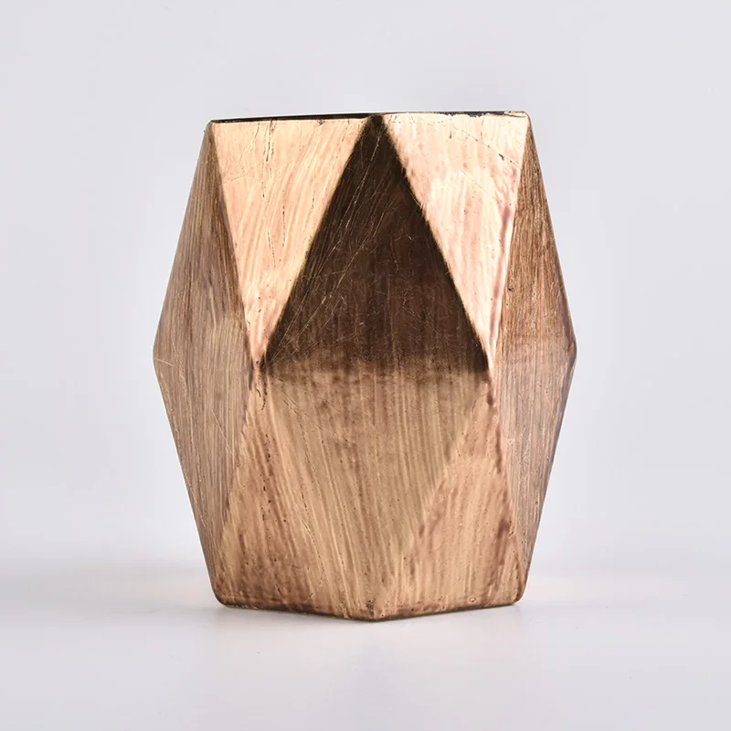 Custom Gold Hexagon Glass Candle Holders
