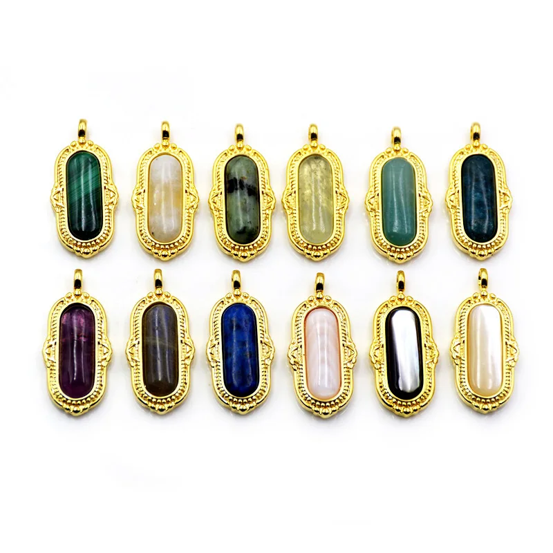 

Natural High Quality Apatite Malachite Amazonite Gemstones Oval shape Crystal Pendant Charms with Gold plated Jewelry, Multi pendant