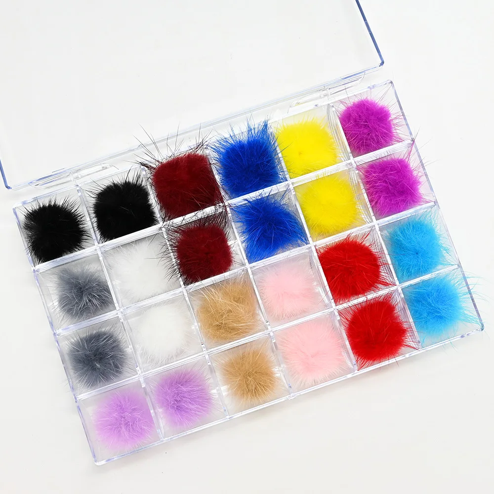 

3D Soft Magnetic pom pom nail art 24Pcs /1Box Fluffy Nail Charm (Ball ) with 12 Colors Nail Poms Plush Ball