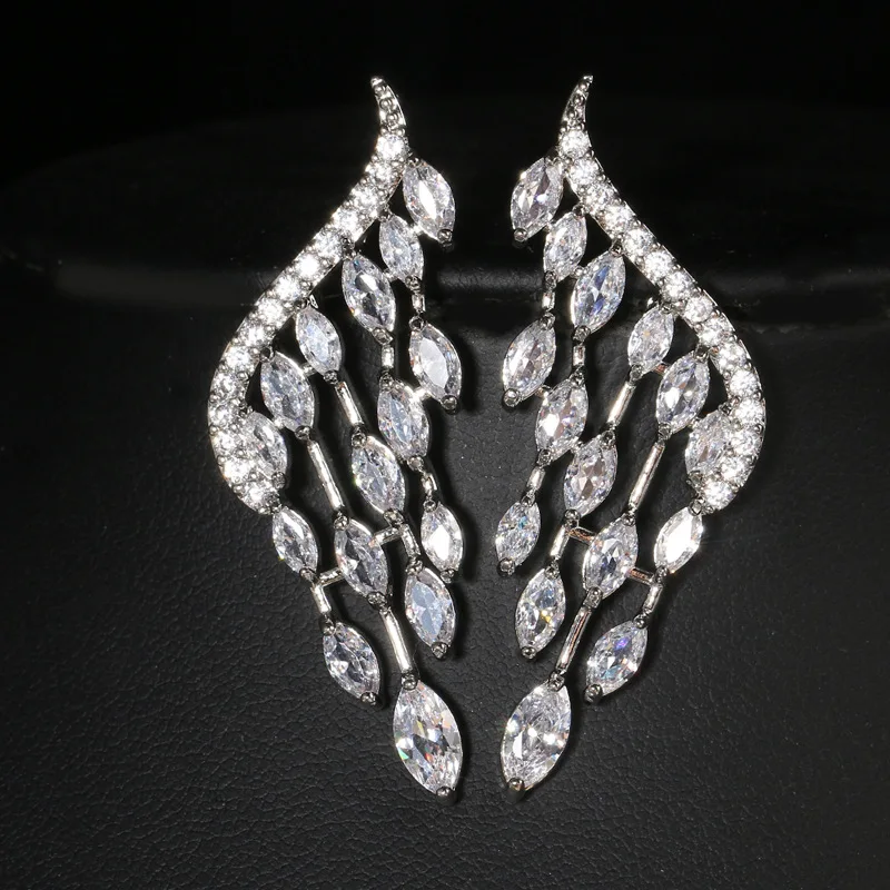 

Fashion CZ wing Wedding Earrings Cubic Zirconia Long Drop Bridal Earrings For Elegant Women Jewelry