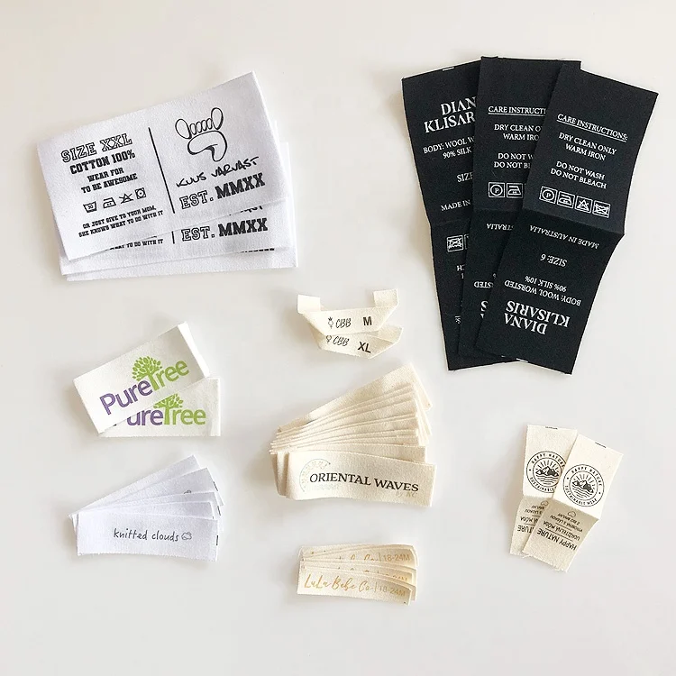 

Customized design One color print natural offwhite cotton garment labels/clothing tags/silk screen printed cotton label tags, Pantone color;cmyk;or as your request