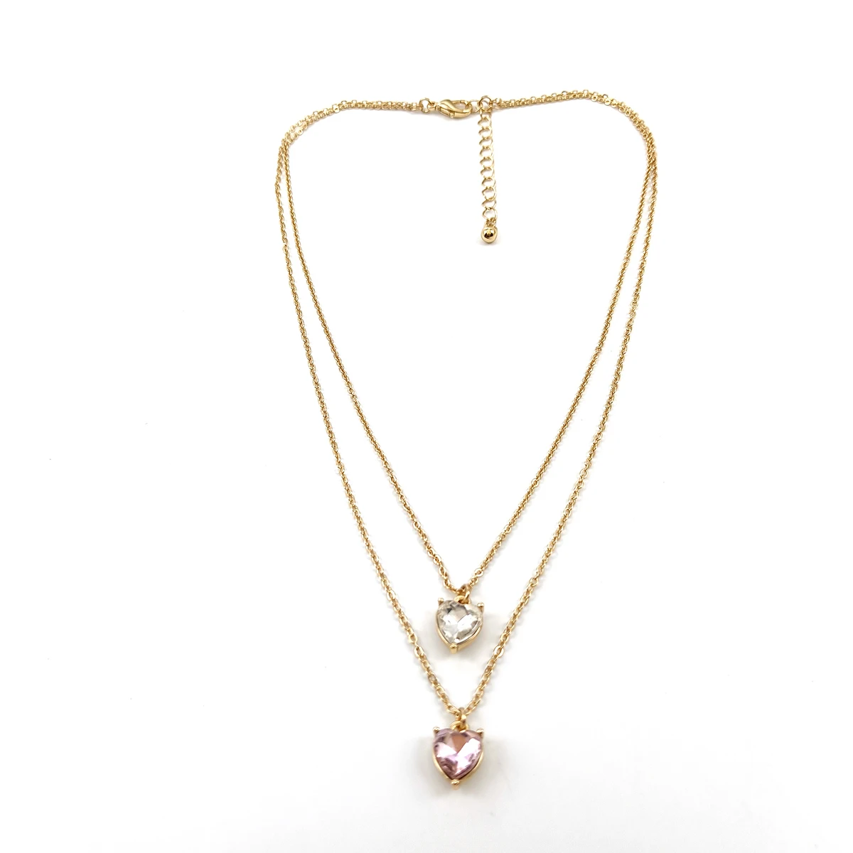 

New fashion simple multi layer pink color love glass double hearts pendant clavicle chain necklace