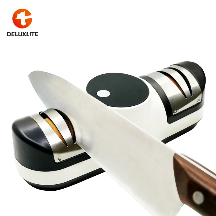 

Electric Knife Sharpener USB Rechargeable 2 Stage Professional Kitchen Accessories Tool Automatically, Black+white
