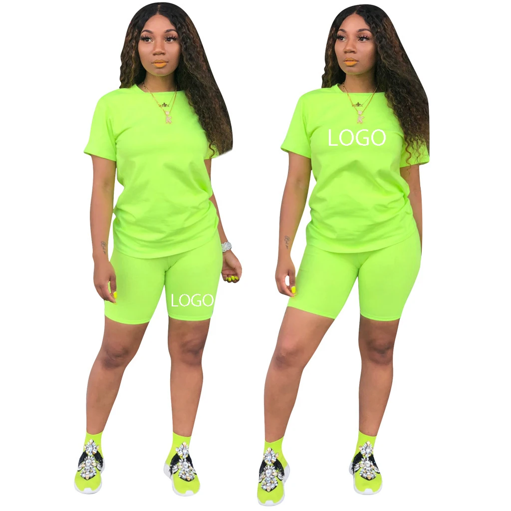 

Multi Color Hot Selling Women Leisure Clothing Short Sleeves Shorts Bright Color Sportswear Casual 2 Piece Women Outfit