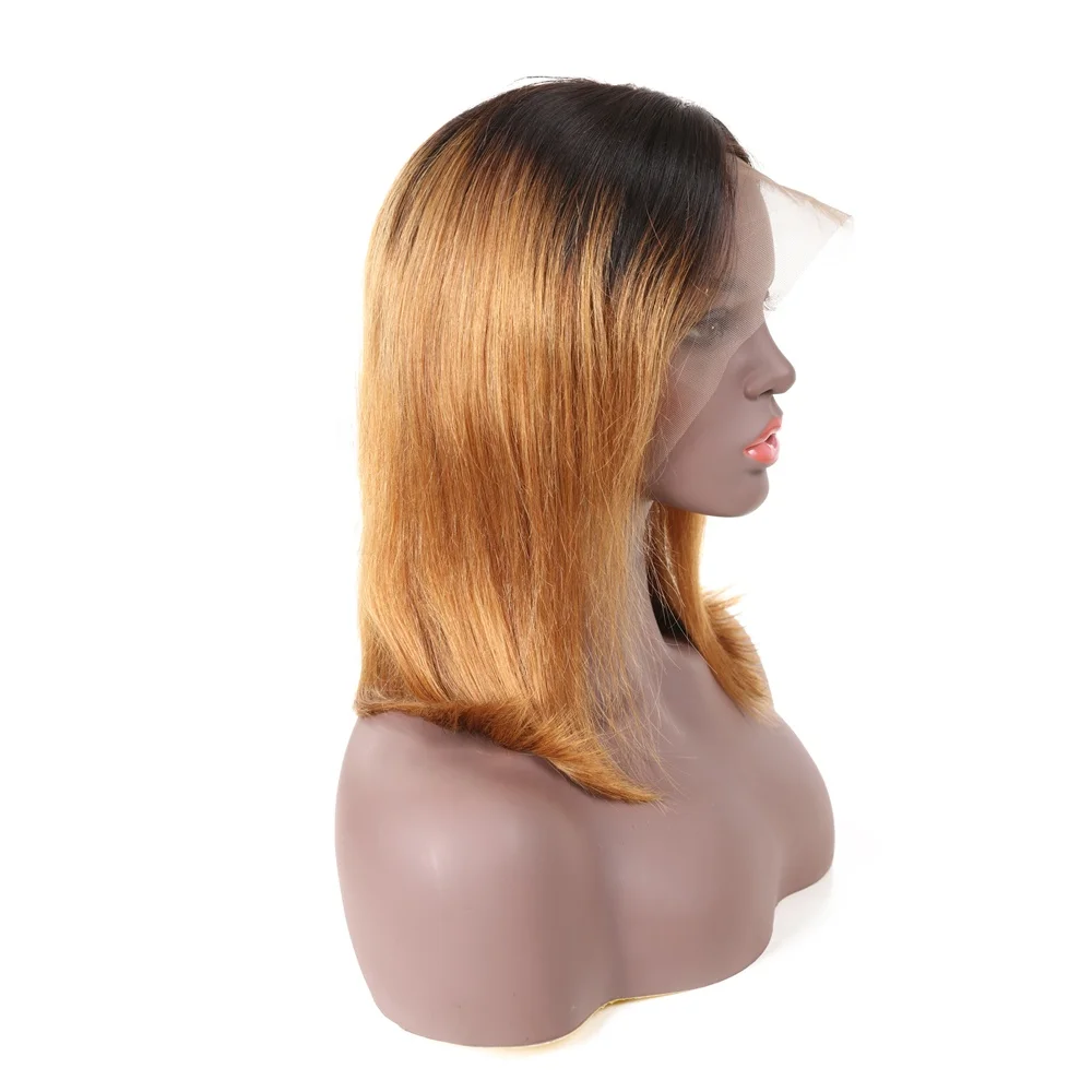 

Wholesale 12inch Brazilian Human Hair Ombre Brown HD Lace Front Wigs for Male,Human hair Short Bob wigs free part