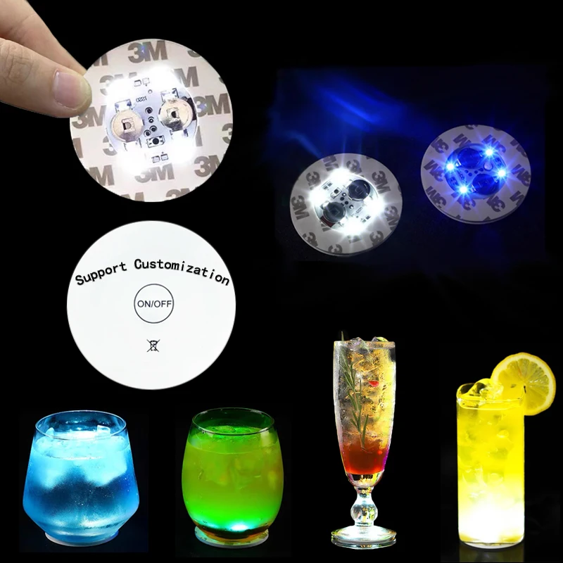 

Wholesale High Quality Led Bottle Coasters Sticker Customized Logo Led Light Cup Coaster For Drinks