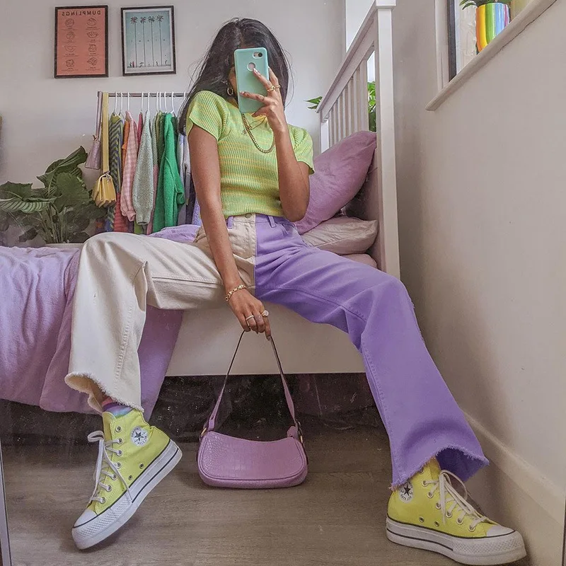 

Stitching Tubing Straight-leg Pants Women's Custom Track Pants Wide Leg Trouser