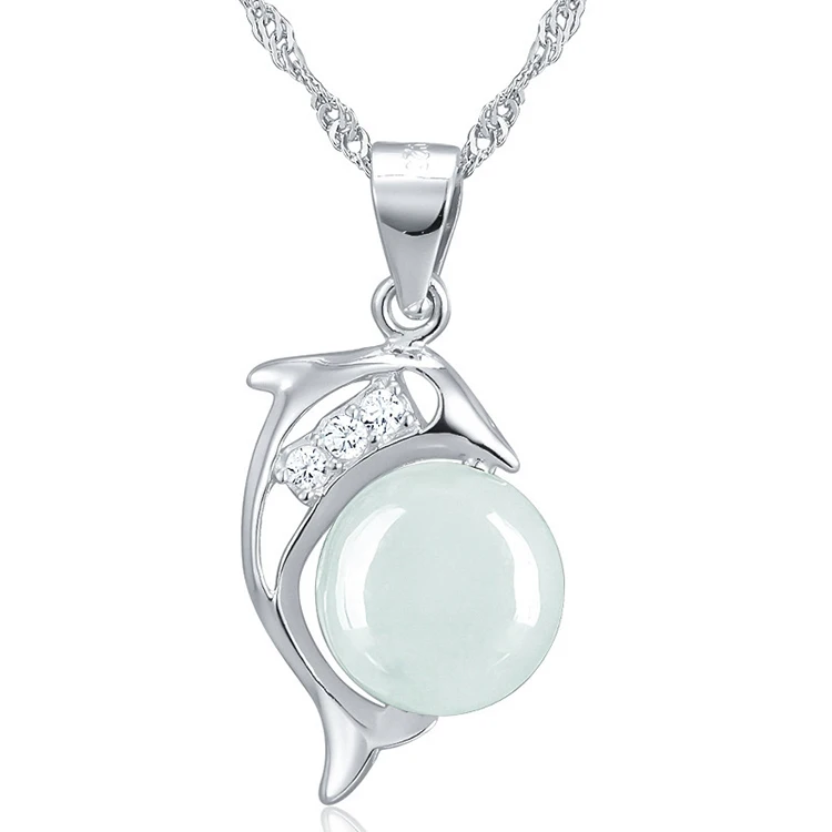 

Sterling Silver Jade Jade Pendant Girls Dolphin Lovers Ice Species Transfer Bead Neck Link Passepartout Clavicle Chain