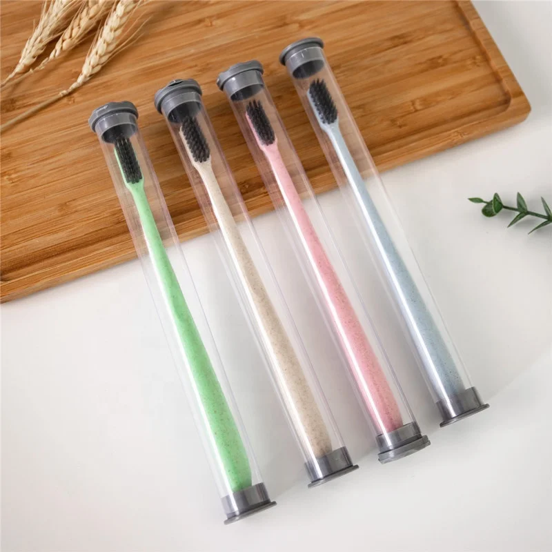 

Eco Friendly Wholesale Travel Biodegradable Charcoal Toothbrush Wheat Straw Toothbrush, Black or customized