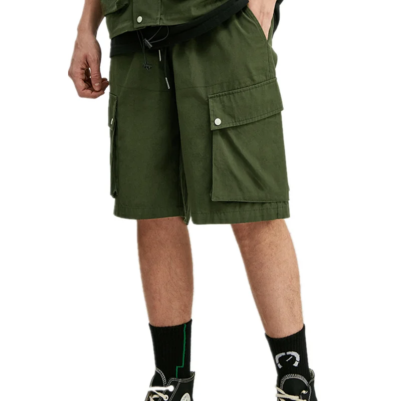 

Summer Men Shorts Overalls Cotton Elastic Waist Leisure Hip Hop Travel Military Cool Khaki Cargo Pants Motion Lovers Clothing