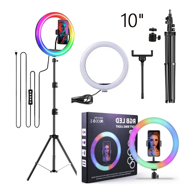 

Ring light RGB 10 inch led light ring 2700-6500K 55W Dimmable photographic lighting with stand