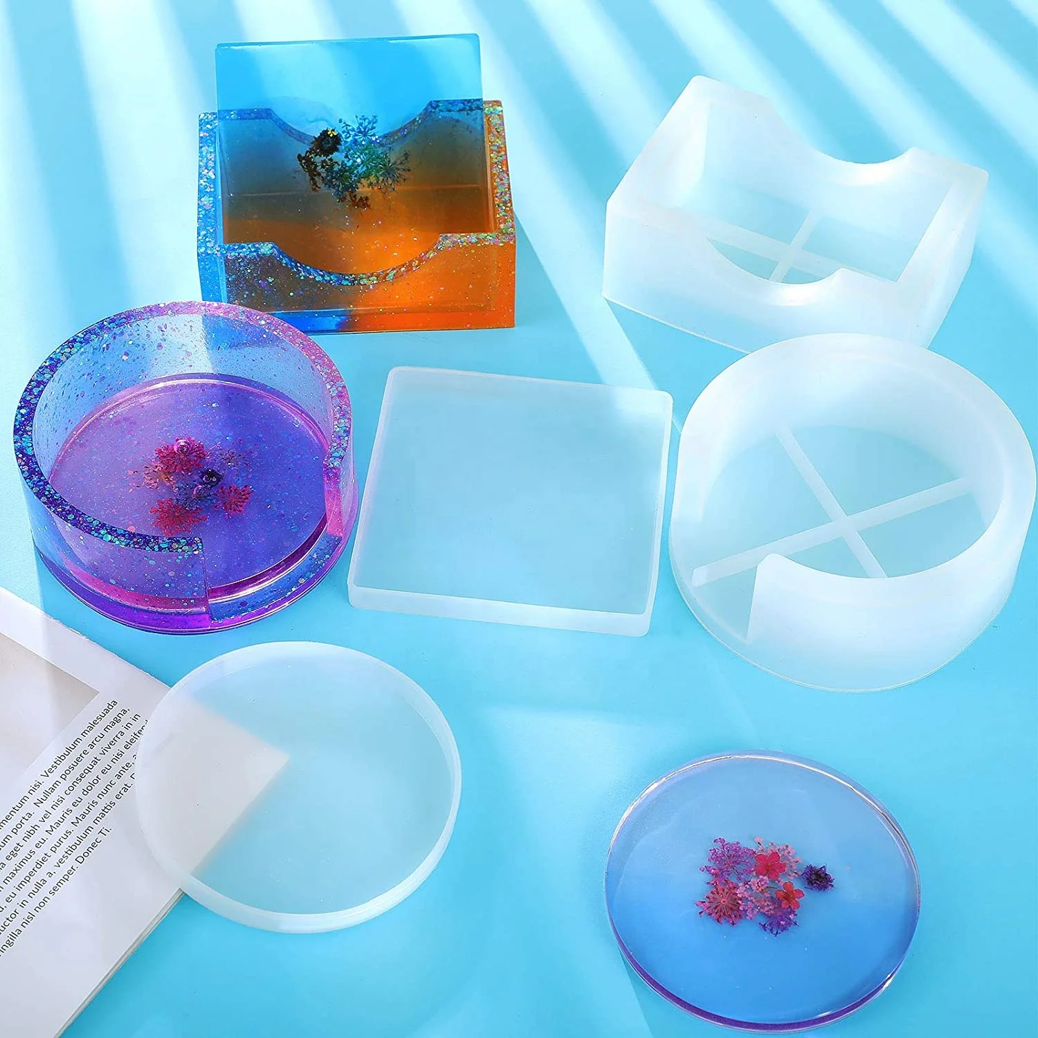 

DIY Home Decoration Geode Agate Resin Crafts Trinket Organizer square round Cups Mats holder Silicone Coaster Storage Box Mold, Clear silicone mold