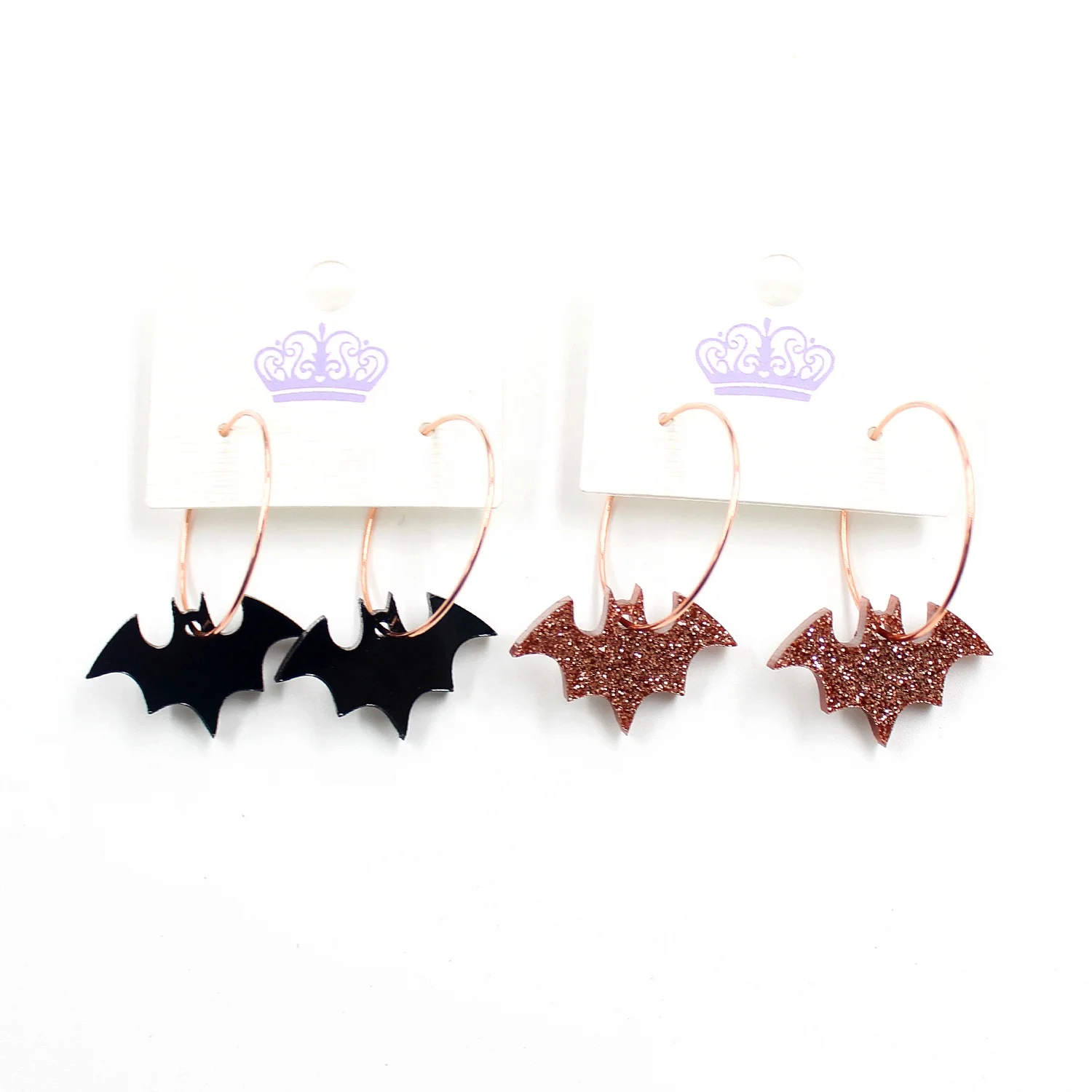 

HP091 Bats Dangle Earrings Halloween Earrings Acrylic Earrings, Black/brown glitter