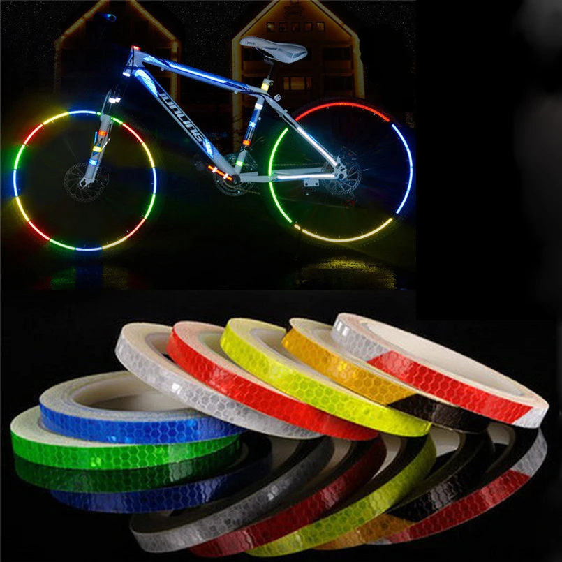

8m Reflective Stickers Motorcycle Bicycle Reflector Bike Cycling Security Wheel Rim Decal Tape, Red, green, blue, silver, yellow,red/silver, black/yellow