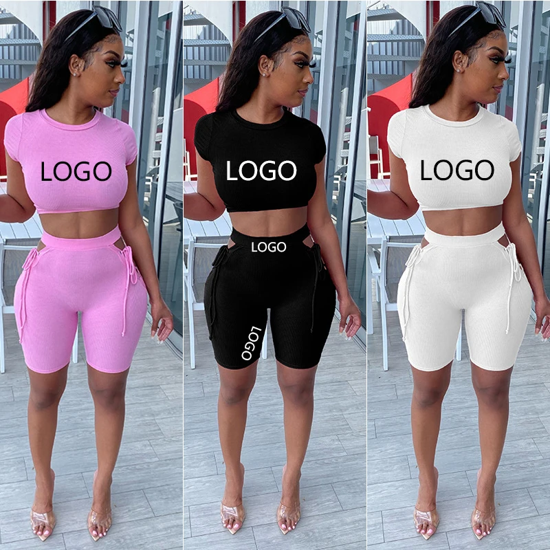 

Dvacaman New Arrivals 2021 Casual 3 Color Trendy Crop Top O-neck Short Sleeve Hollow Out Bandage 2 Piece Biker Shorts Women Set