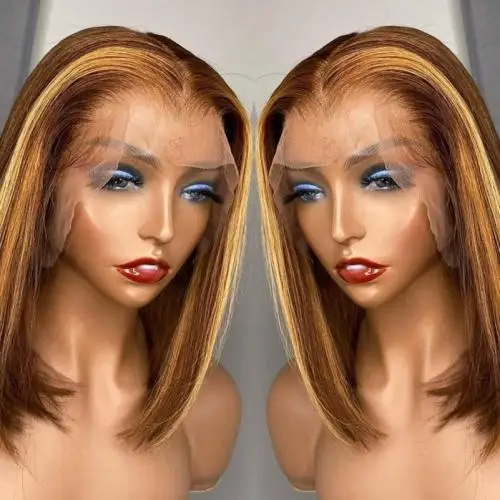 

wigs for women High Temperature Wig For Black Women Short Straight hair Solid gold 614666