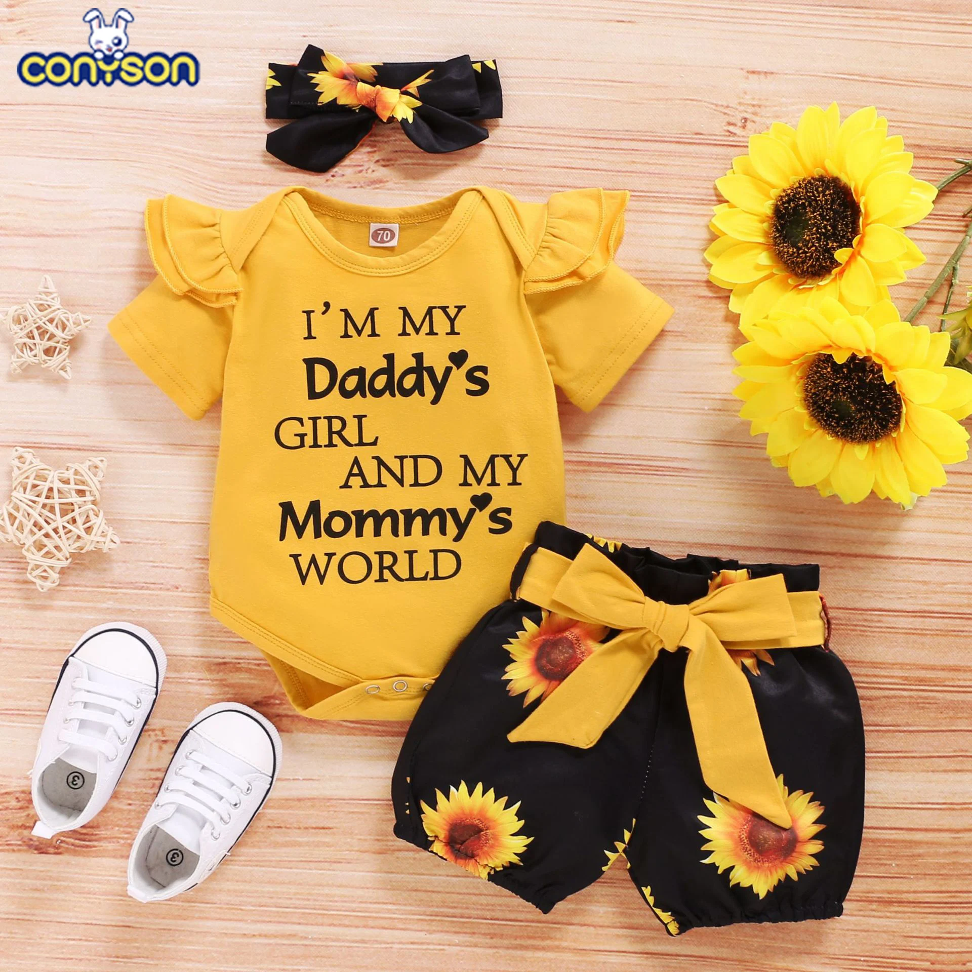 

Conyson High Quality Summer FashionCute Baby Short Sleeve Romper+Pants + Hairband 3Pcs set Cotton Baby Girl Clothing Sets