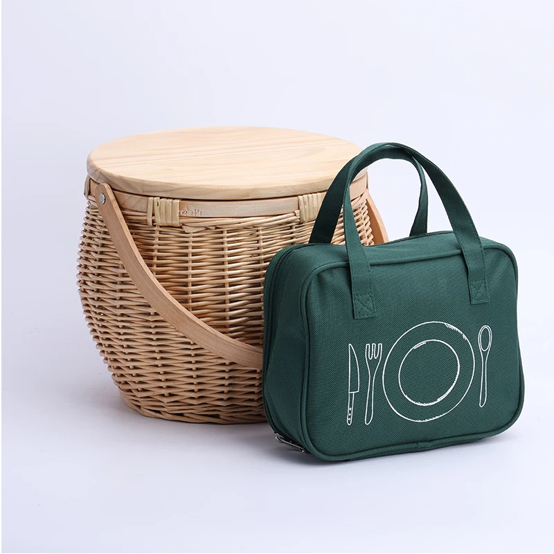 

handle oval beach round willow wholesale insulated rattan cooler wood top wicker picnic basket with wooden lid for 4 person, As photo or as your requirement