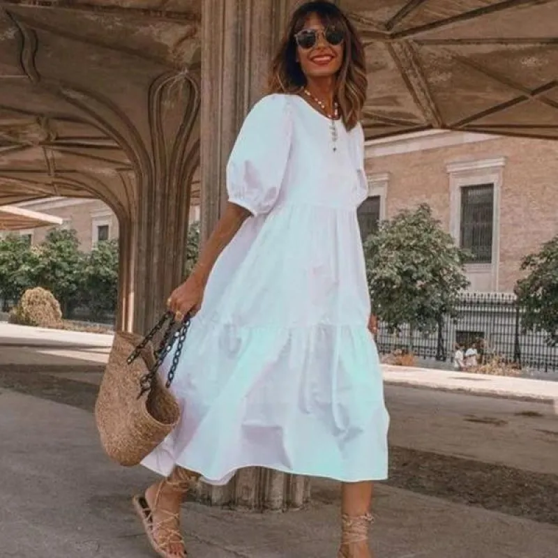 

Fat women sexy lantern sleeve dress 2021 casual retro bohemian beach dress plus size