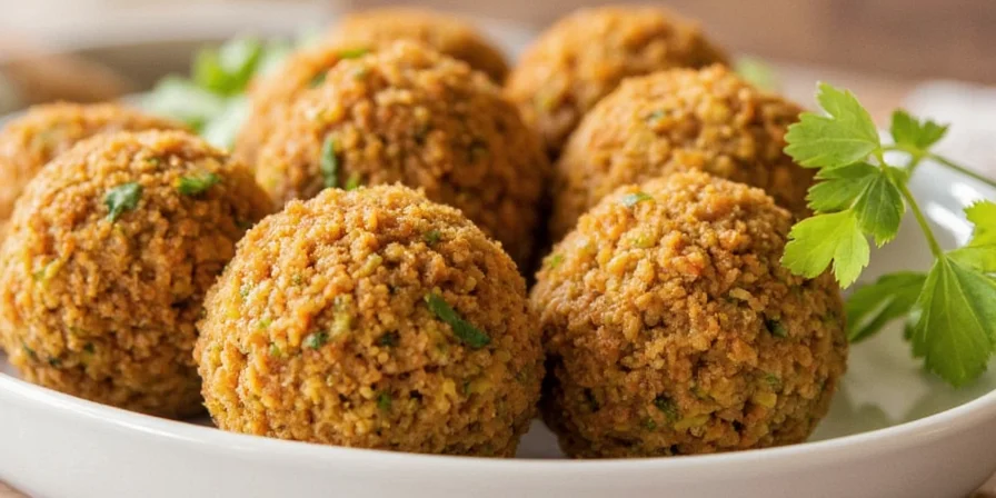 Close-up of falafel being bitten into