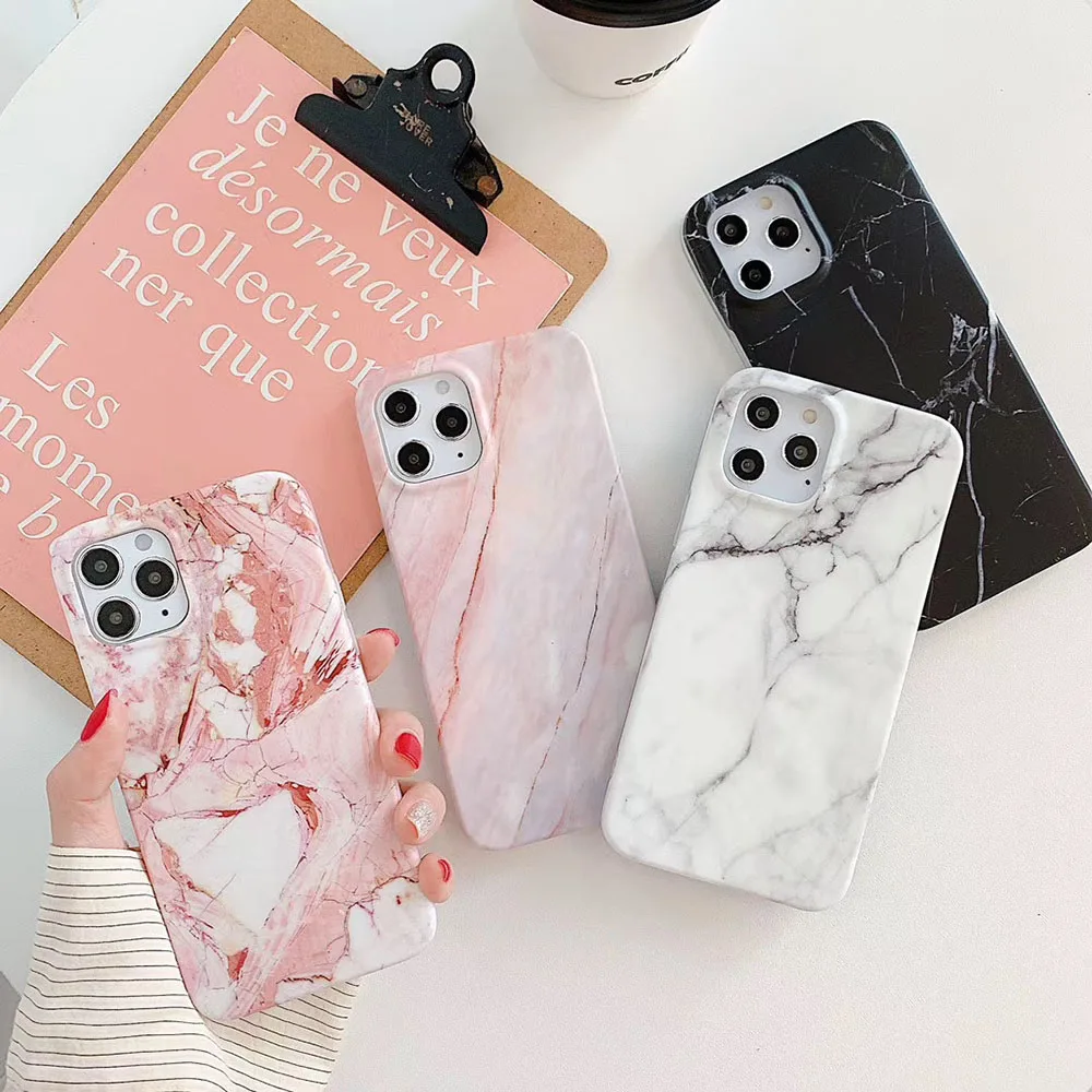 

2021 New IMD Print Marble Full Cover iPone Case Matte Skin TPU Phone Case for iPhone 11 12 Pro Max Protective Cover, Transparent