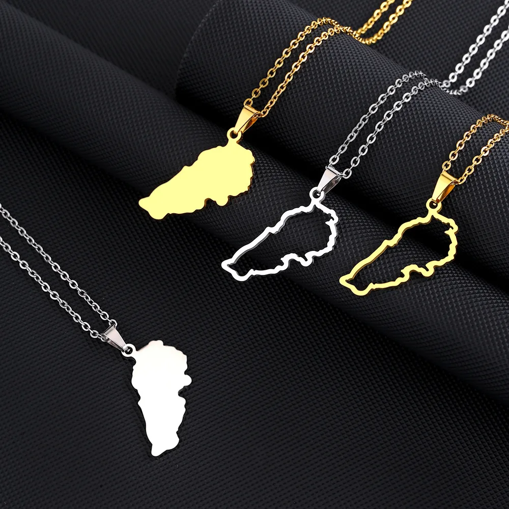 

hot selling men's and women's geometric stainless steel Lebanon map necklace