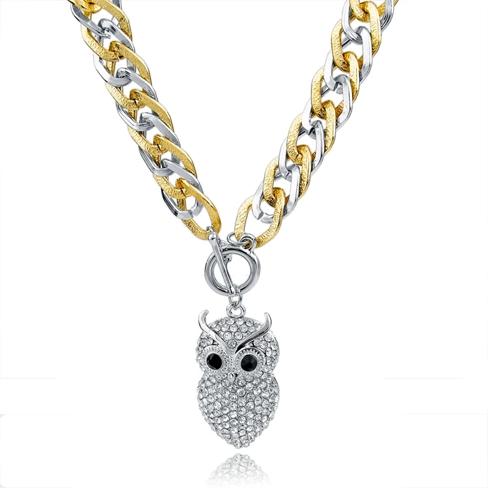 

Factory direct promotion Hip Hop owl pendant Necklace street unisex hip-hop rock Diamond Rhinestone owl Charm with twist chain