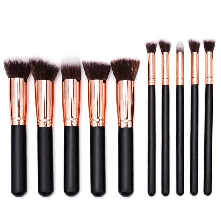 

2020 Amazon Hot Sell Private Label Customized Professional Crystal Eyebrow And Eyeshadow Cleaner 10PCS Makeup Brush Set, Champagne gold