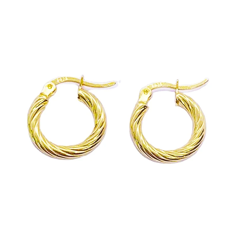 

Fashion Gold Plated Twisted Huggies Earring 925 Sterling Silver Hoop Earrings for Women