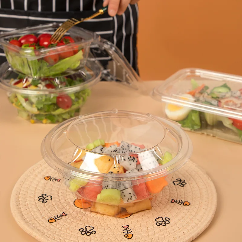 

Wholesale Food Container Take Away Bowl Plastic Disposable Transparent Round Disposable Salad Bowl