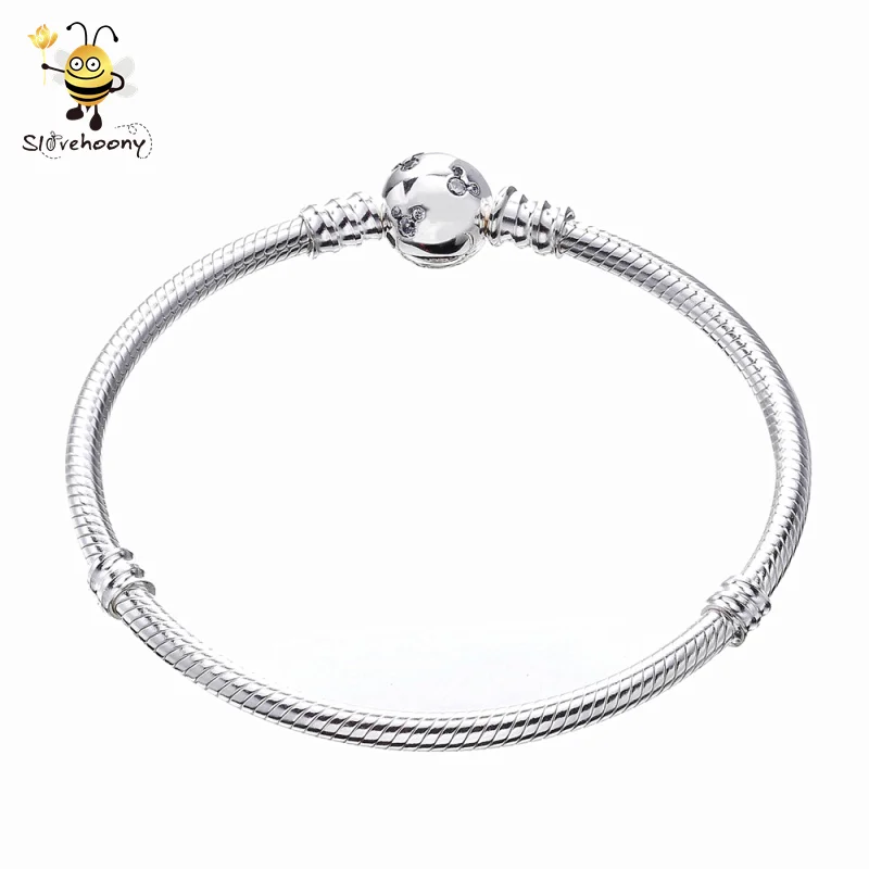 

Silver Jewelry Moments Snake Chain Bracelet Zircon Main Stone Mouse Bracelet For DIY Charms