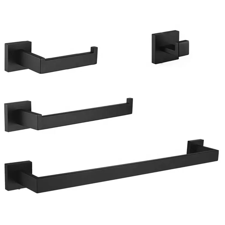 

304 Stainless Steel 4 Piece Bathroom Hardware Set Towel Bar Kit Wall Mounted Black Bathroom Accessories Set