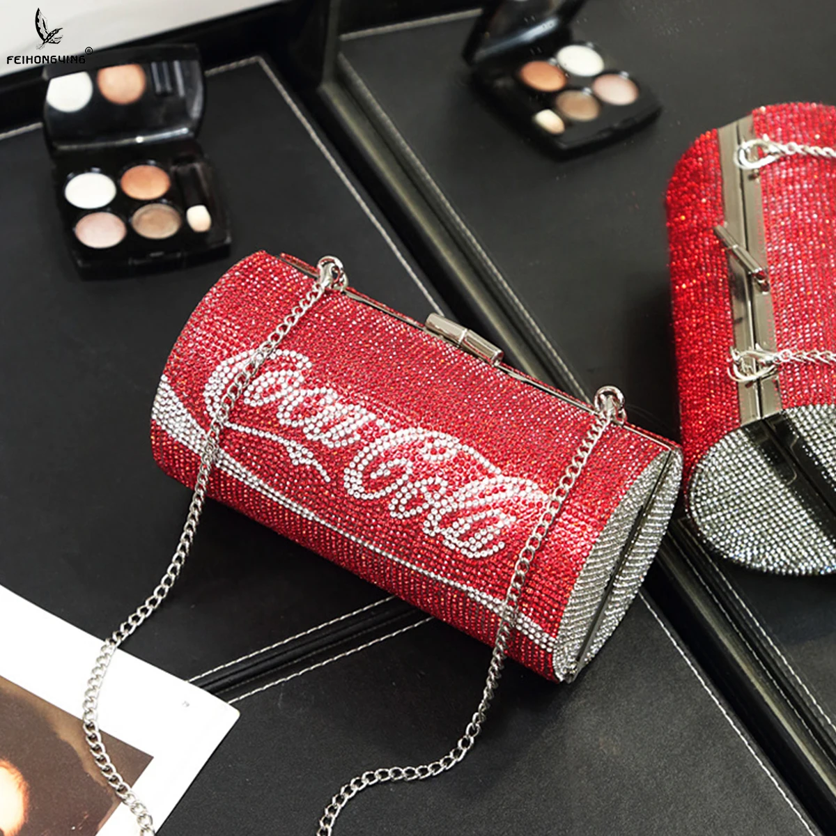 

Feihongying Rhinestone Metal Ladies Bags Handbags Clutch Purse Evening Purses Coke Cola Bag