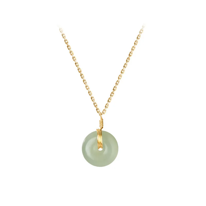 

18K Gold Plated Chain Round Jade Pendant Necklace Luxury Small Round Jade Choker Necklace, As picture show