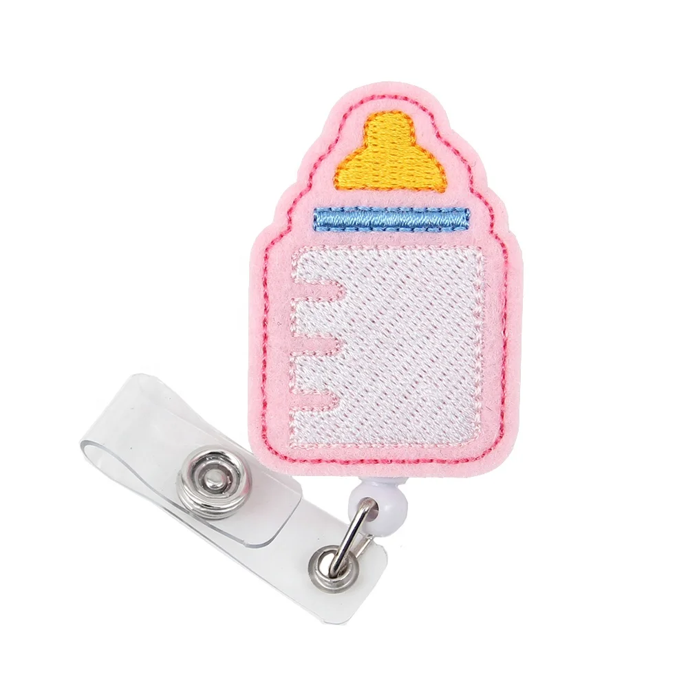 

Nurse Accessories In 2024 Gift Baby Nursing Pink Bottle Felt Retractable Id Badge Reel Nurse Badge Holder With Alligator Clip