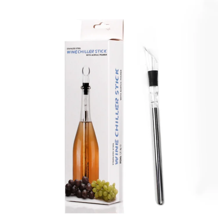 

320mm Bar Accessories Christmas Gift Stainless Steel Wine Chiller Stick Set With Pourer, Silver