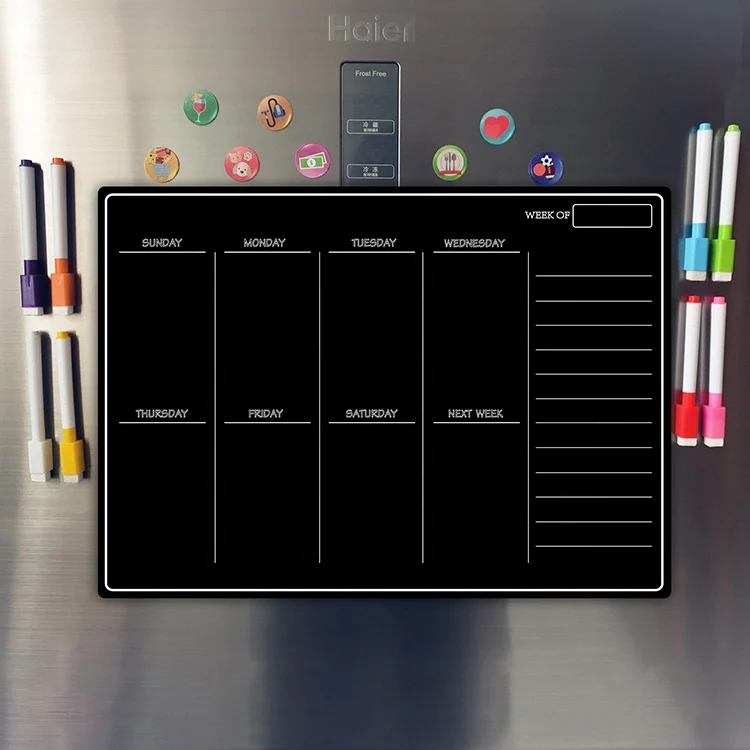 

Monthly Planner Dry Erase Blackboard Calendar Magnetic Black Fridge Magnet, Cmyk