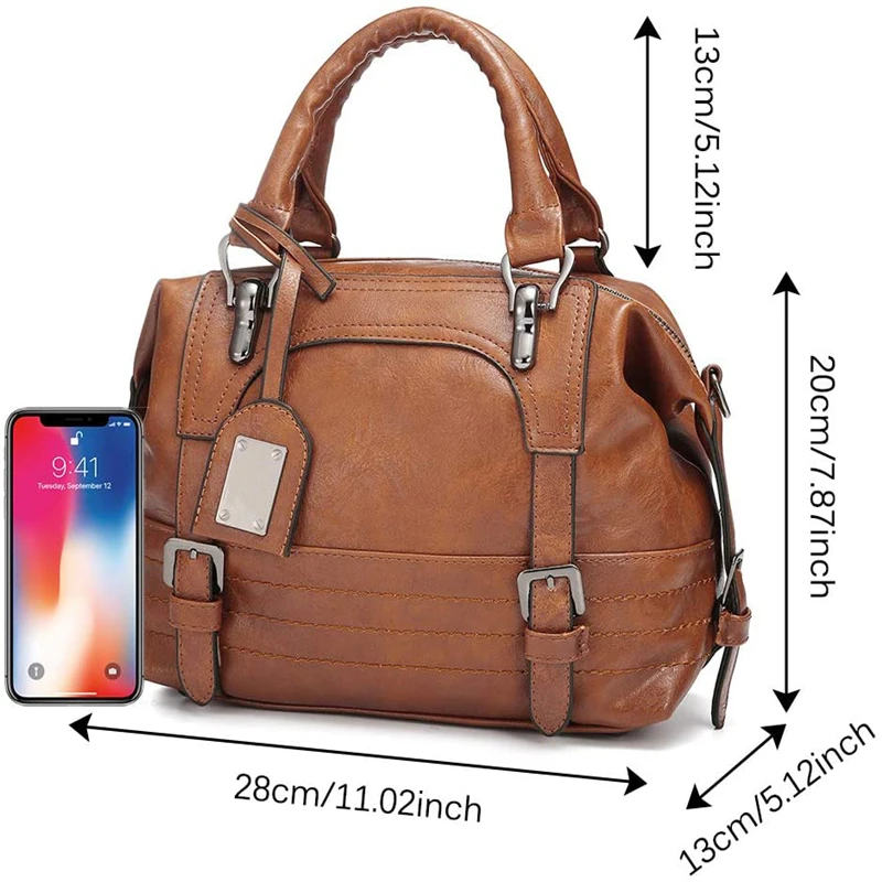 Woman's Handbag Retro Shoulder Bag in Oil Wax Leatherette Tote Shoulder Bag for Lady with Long Strap Class Bag Shoulder