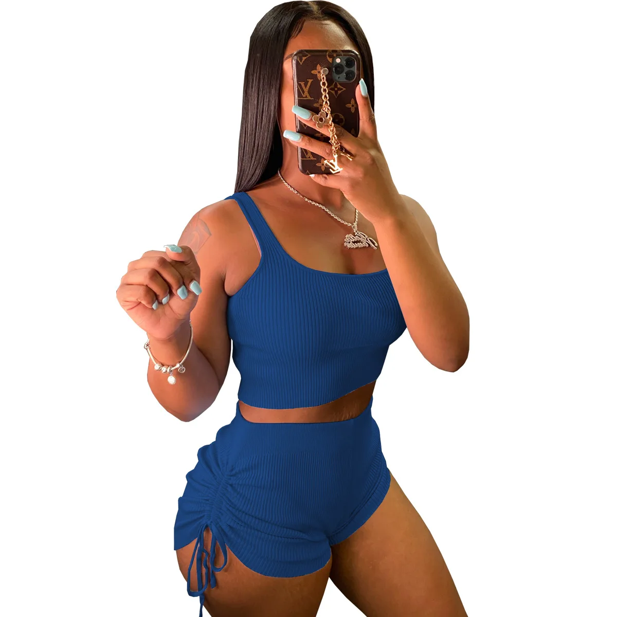 

Women's sexy sleeveless top tight strap shorts two-piece girls' casual sportswear