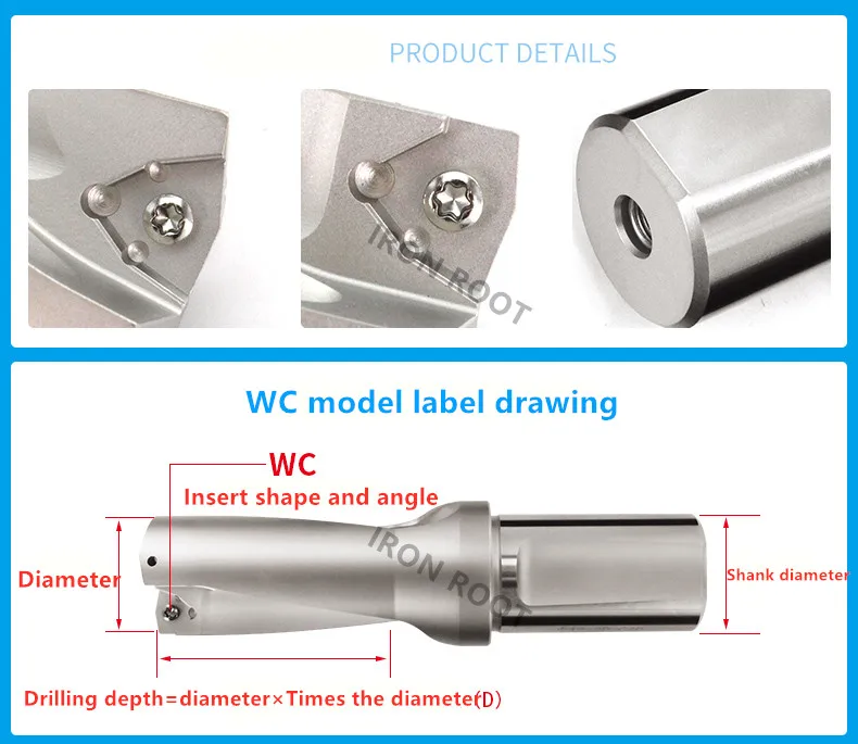 10P CNC Metal lathe Tool WCMX06T308-FN TG1125 Indexable U Drill Carbide Inssert 
