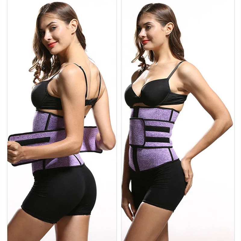 

Custom Slim Shaping Fitness Adjustable Fat Burning Women Neoprene Stomach Belt Slimming Body Zipper Waist Trimmer, Black / purple snow pattern