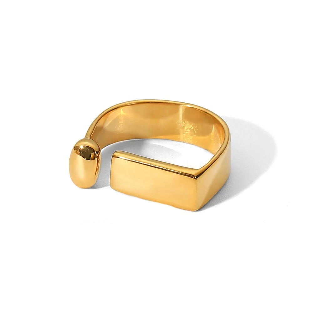 

18K Gold RIng Square Design Stainless Steel Opening Exclamation Mark Popular Finger Ring For Woman