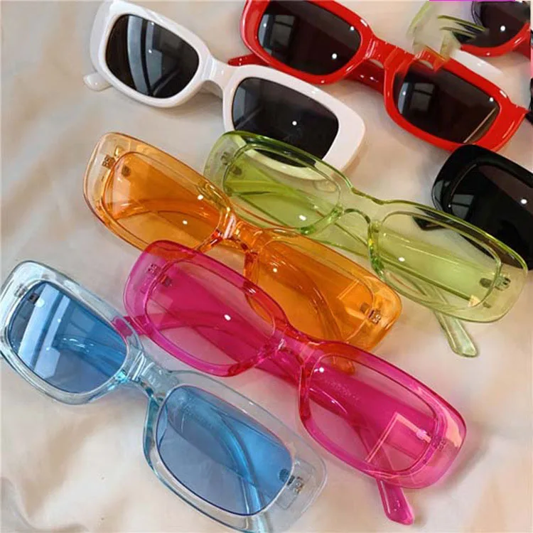 

Retro Classic Sunglasses Women Brand Design Vintage Rectangle Sun Glasses Female Clear Blue Pink Green Lens Eyewear UV400 2021