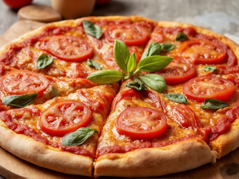 Homemade pizza with vibrant red fresh tomato sauce