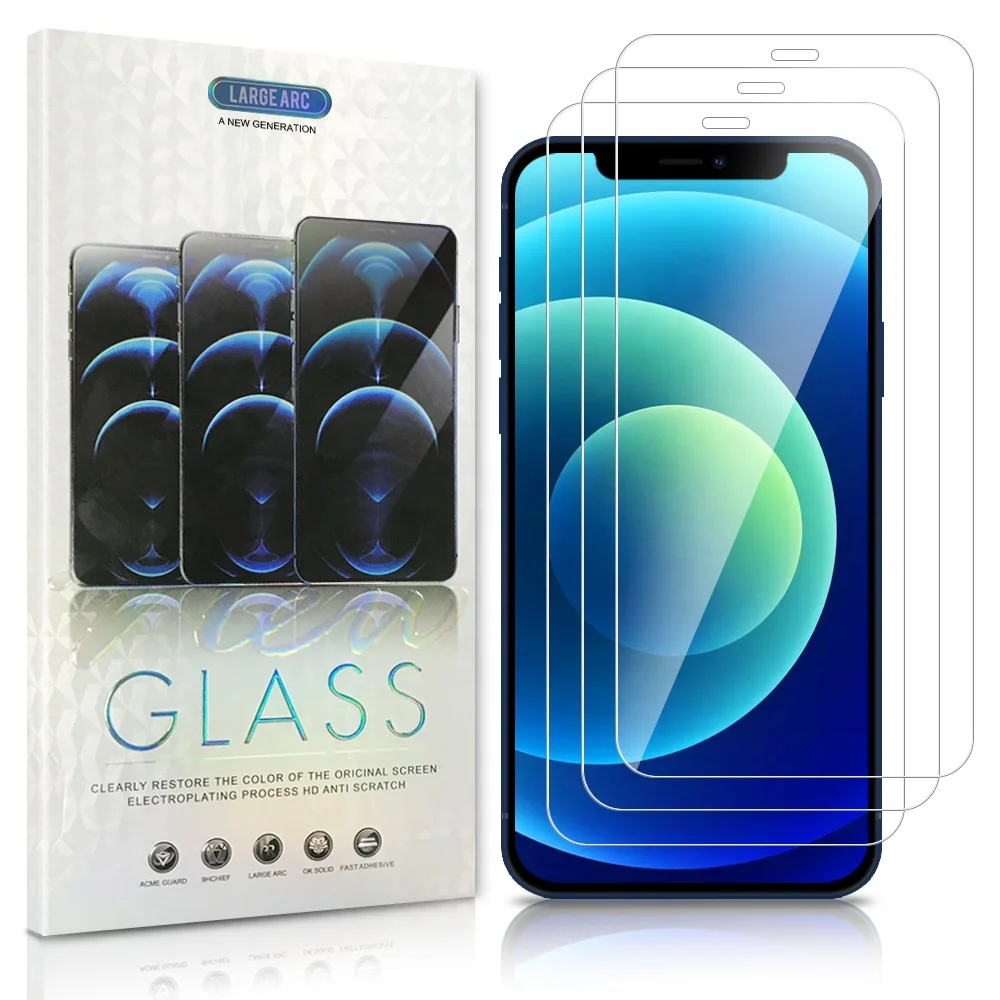 

3 Pack for iPhone 12 11 XR XS Pro Max cover Glass Screen Protector Tempered Glass Film