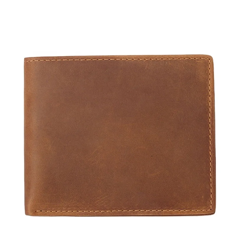 

Classic Brown Genuine Leather Mens Wallets Custom Your Logo RFID Blocking Slim Minimalist Wallet for Men